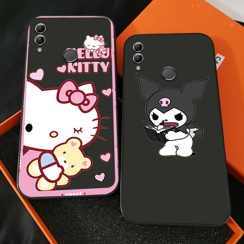 

Cartoon Hello Kitty TAKARA TOMY Phone Case For Huawei Honor 7A 7X 8 8X 8C 9 V9 9A 9X 9 Lite 9X Lite Liquid Silicon Coque Black
