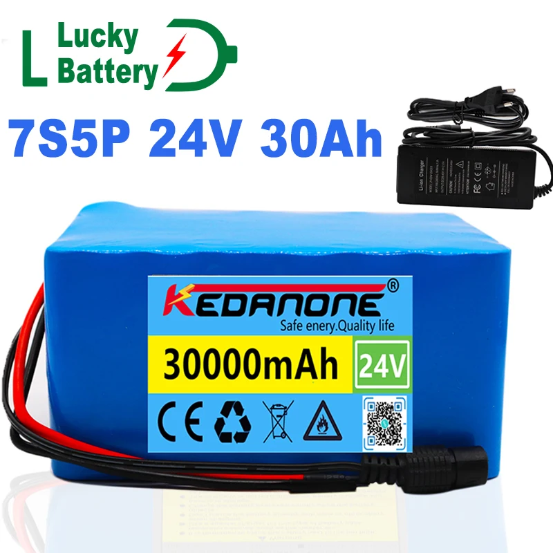 

Lucky 24V Li-ion Battery Pack 7S5P 30Ah Lithium Battery 29.4V for Electric Bicycle Moped Electric Scooter with 2A Charger