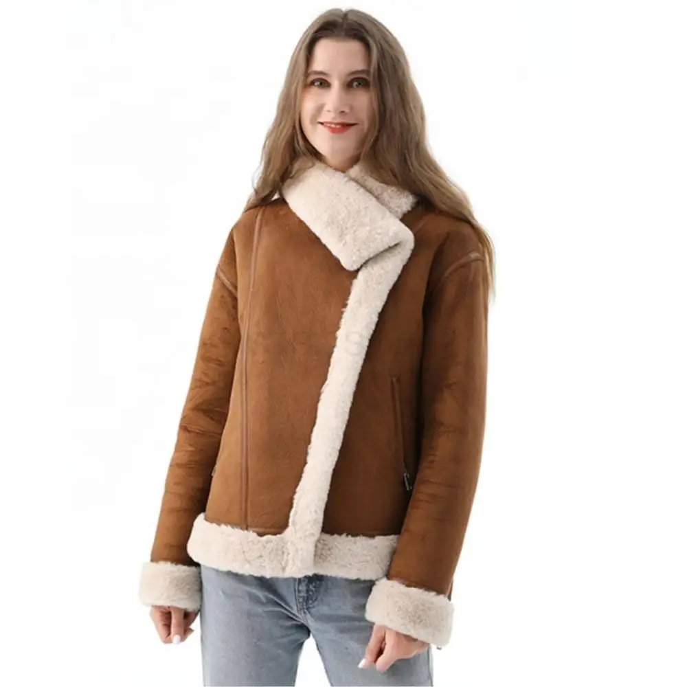 Women Luxury Winter Warm Fluffy Real Fur Coat Pure Color Long Sleeve v-neck Jacket Leisure Thermal Zipper Parka Outwear