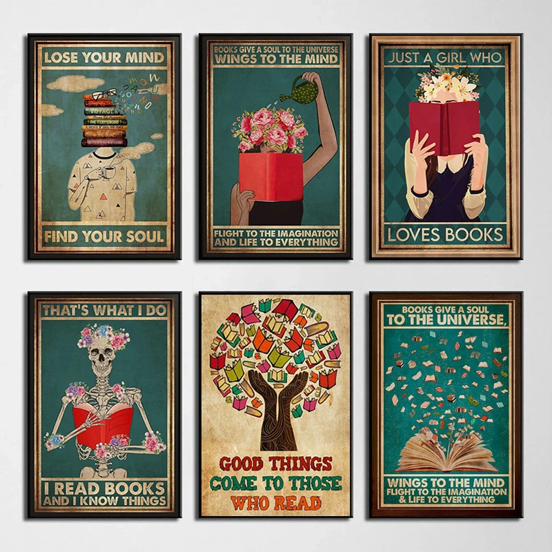 

Nordic Retro Girl Reading Book Poster Lover BOOKISH Wall Art Picture Vintage Canvas Print Painting Aesthetic Room Home Decor