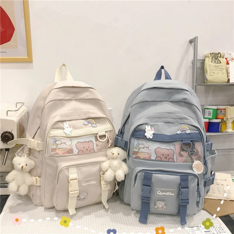 

Kawaii Backpack with Pins Multi-Pocket Cute Accessories School Bag Rucksack Large Capacity for Girls Teens