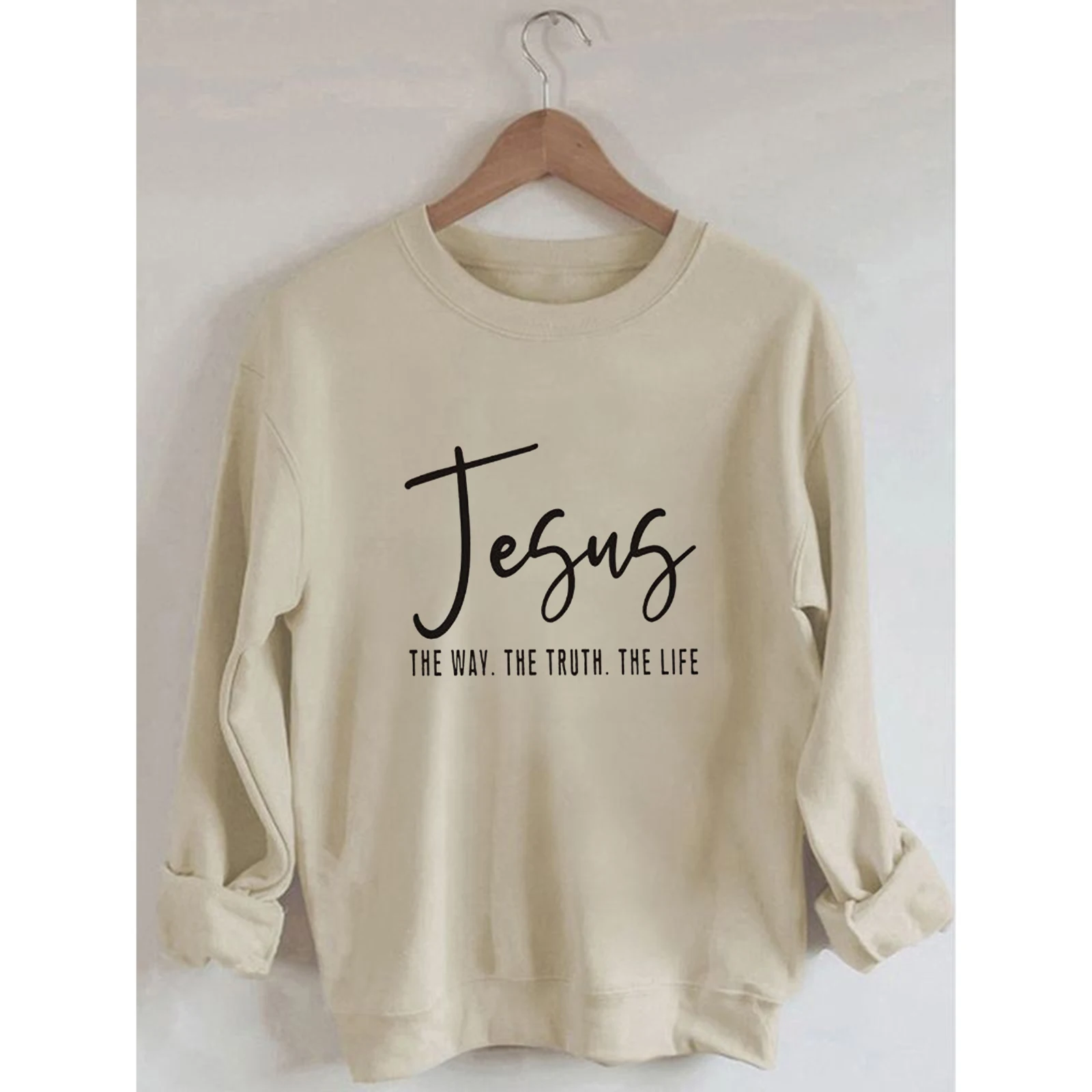 

JESUS Print Women's Retro Vintage Cotton Long Sleeves Sweatshirt