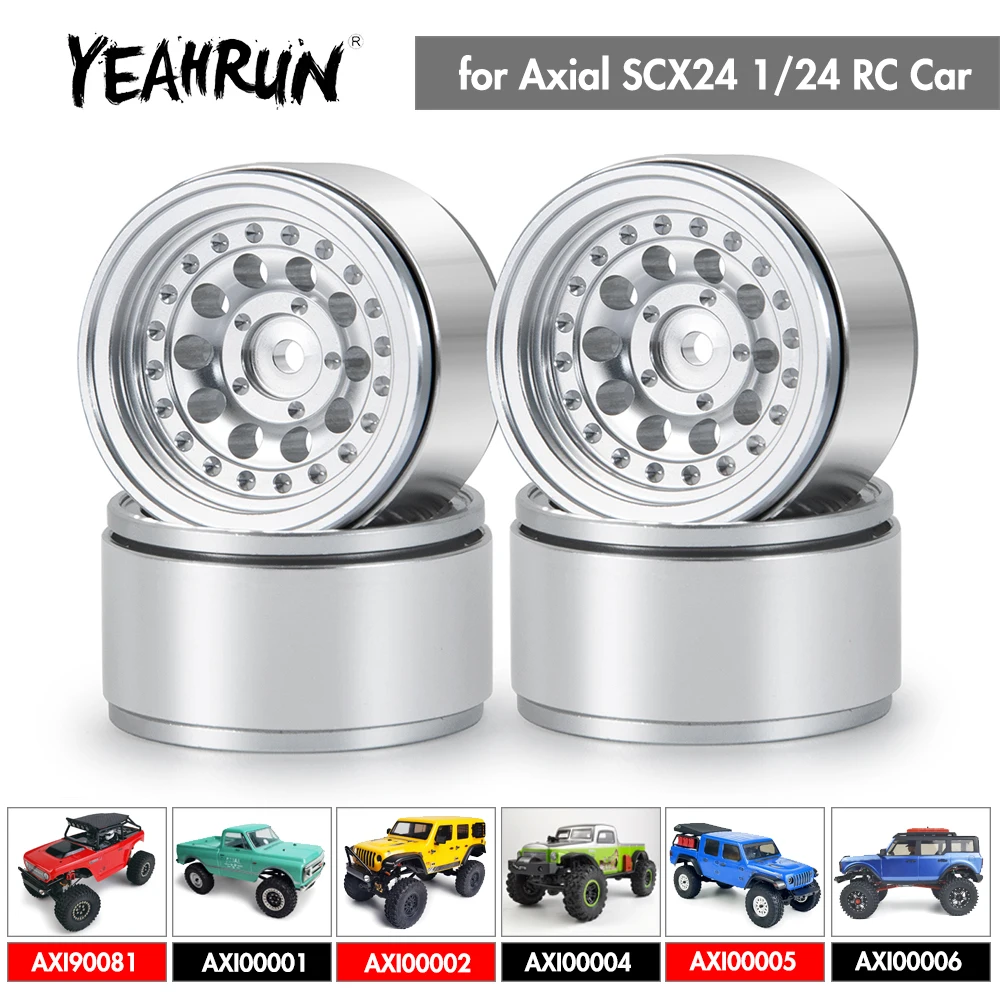 

YEAHRUN 4Pcs Micro 1.0" Beadlock Wheel Rims Hub for Axial SCX24 Deadbolt Gladiator Bronco Wrangler C10 1/24 RC Crawler Car Parts