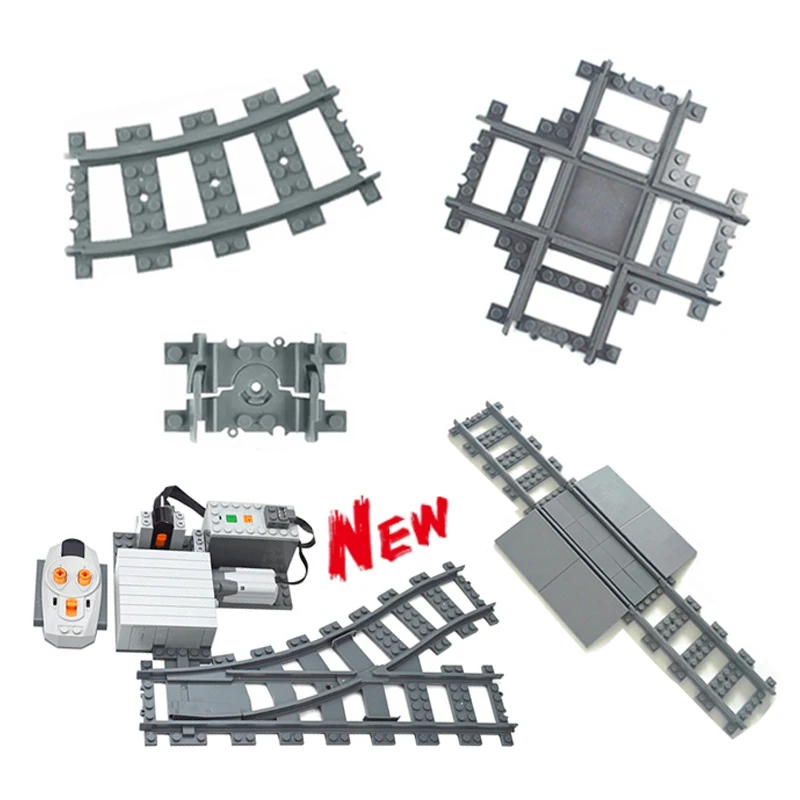 

City Trains Parts Bridge Tunnel Model straight curved Rail Bricks soft Flexible Cross Tracks Railway DIY Building Blocks