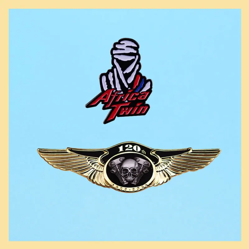 Металлическая латунная брошь в стиле ретро мотоклуба с крыльями, 120 юбилей, аксессуары в стиле панк, личный значок, креативная булавка