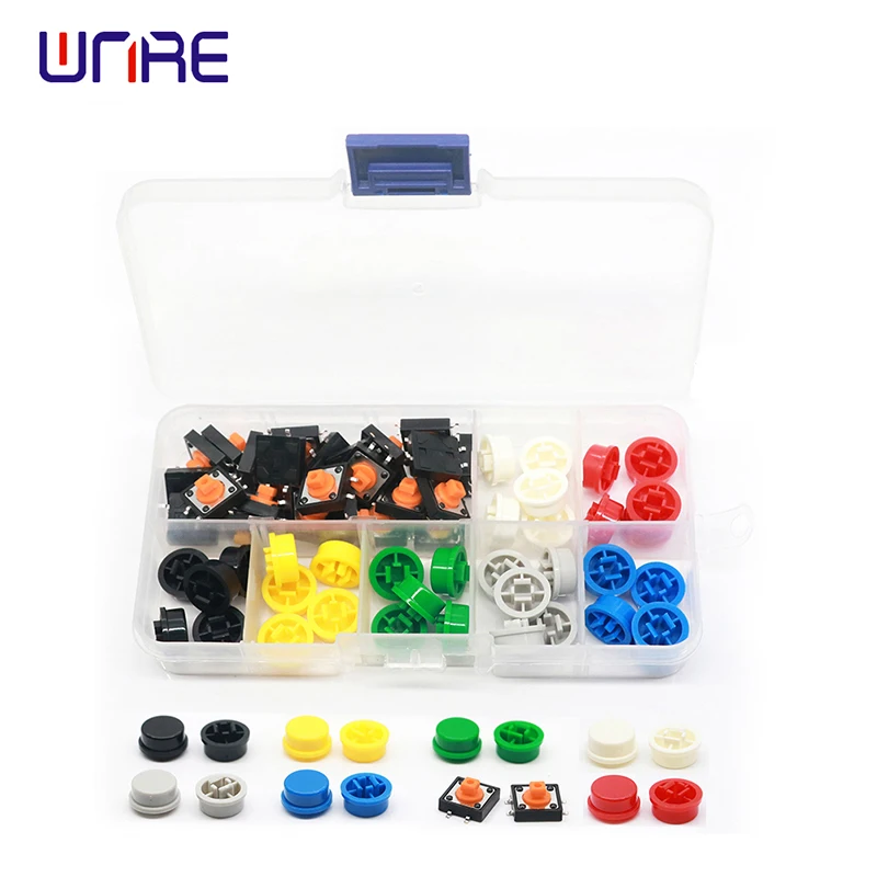 

35PCS Tactile Push Button Switch Momentary 12*12*7.3MM Yellow Micro switch button + 35PCS Tact Cap(5 colors) for Tact Switch