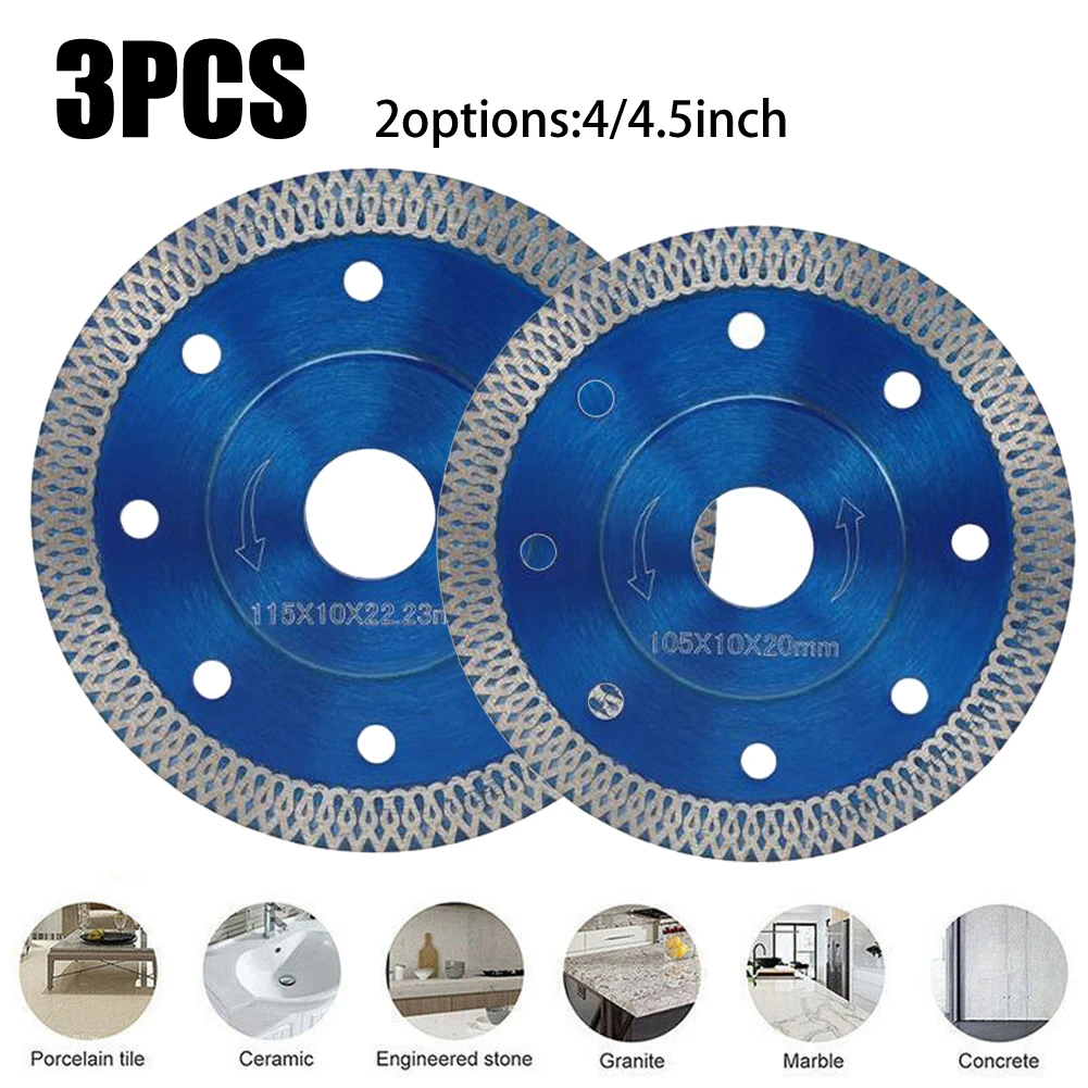 

3Pcs 4/4.5inch Durable Diamond Blade Dry & Wet CuttingDisc Grinder Wheel For Tile Saws Hand-held Angle Grinders Power Tools Part