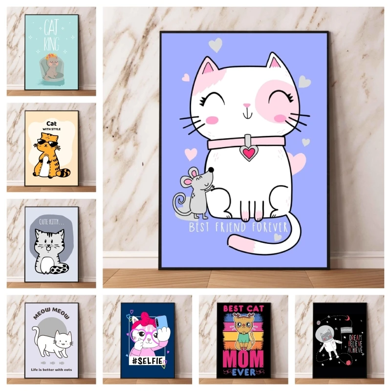 

Canvas Posters Life is better with Cats Christmas Gifts Decoration Paintings Modular Prints Cartoon Character Picture