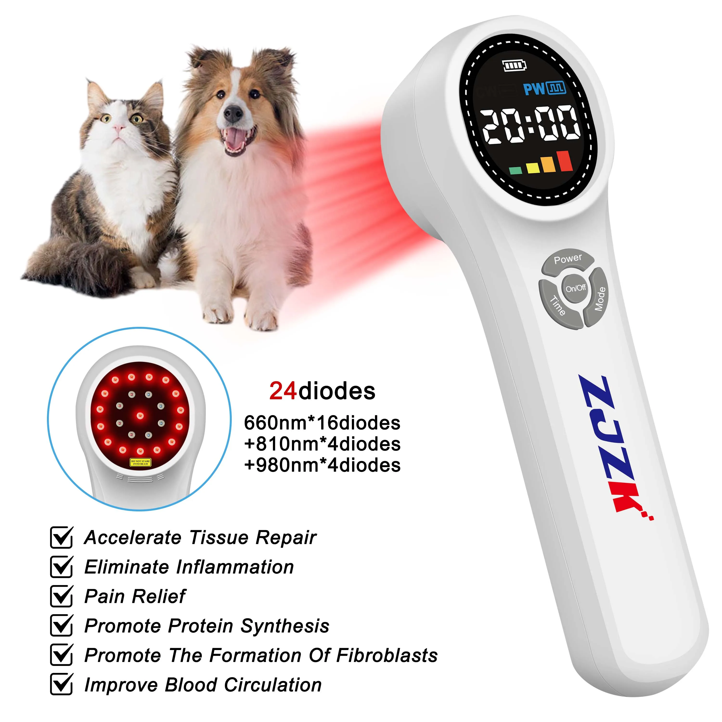 Лазер ZJZK лучшая ветеринарная холодная лазерная терапия 660 нм x 16 диодов для
