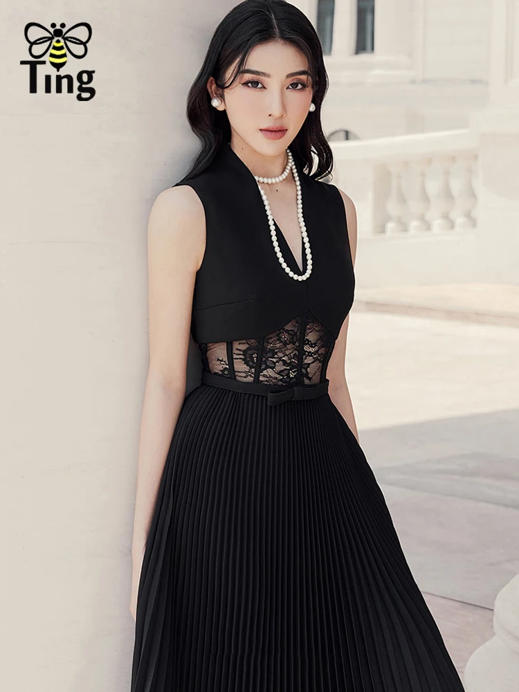 Дизайнерские модные черные плиссированные вечерние платья миди без рукавов