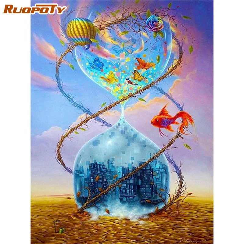 

RUOPOTY Abstract Hourglass Painting By Numbers Kits For Adults HandPainted Acrylic Paint Coloring Landscape On Canvas Decors