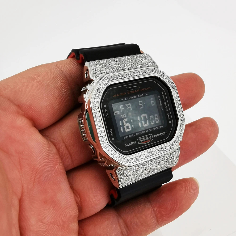 Real Moissanite Watch Strap and Cover Set For CASI* 5600 Full S925 Silver Real Diamond Can Pass Diamond Tester Wrist Hand Chain