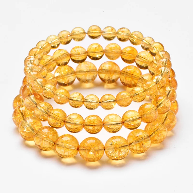 

6/8/10mm Reiki Healing Ball Beaded Charm Bracelets Natural Citrines Yellow Crystal Quartz Stone Wristband Bracelets Women Gifts