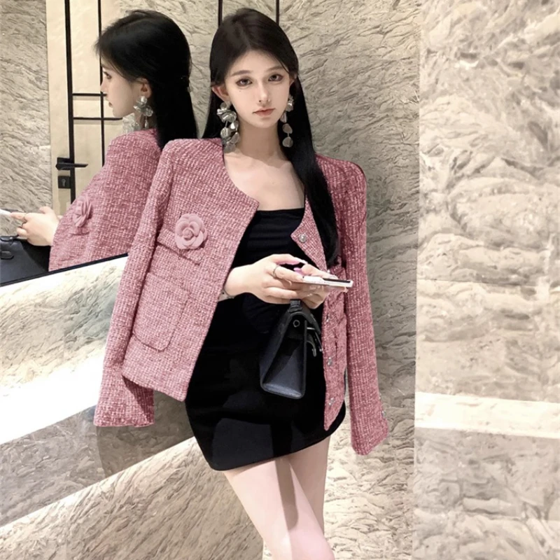 Элегантный твидовый жакет во французском стиле для женщин винтажное грубо
