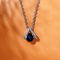 new hot necklace women blue cubic zirconia newly designed modern neck necklaces silver plated elegant ladys wedding jewelry