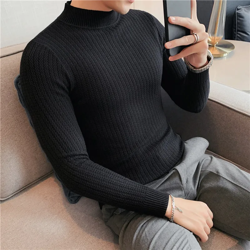 2023 Men Keep Warm in Winter Knitting Sweater/Male Slim Fit  Fashion High collar Pullover Men's Solid Color Knit Sweater S-4XL