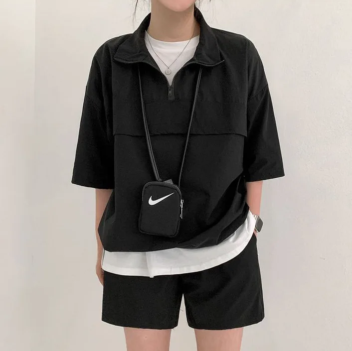 Summer Women's 2 Pieces Set Turtleneck Long Sleeve Top And Shorts Suit Female Summer Casual Tracksuit