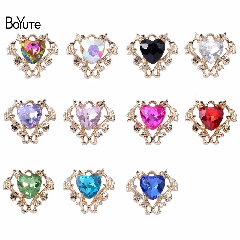 

BoYuTe (10 шт./Лот) хрустальные сердца Подвески сплав аксессуары Diy материалы для изготовления ювелирных изделий серьги