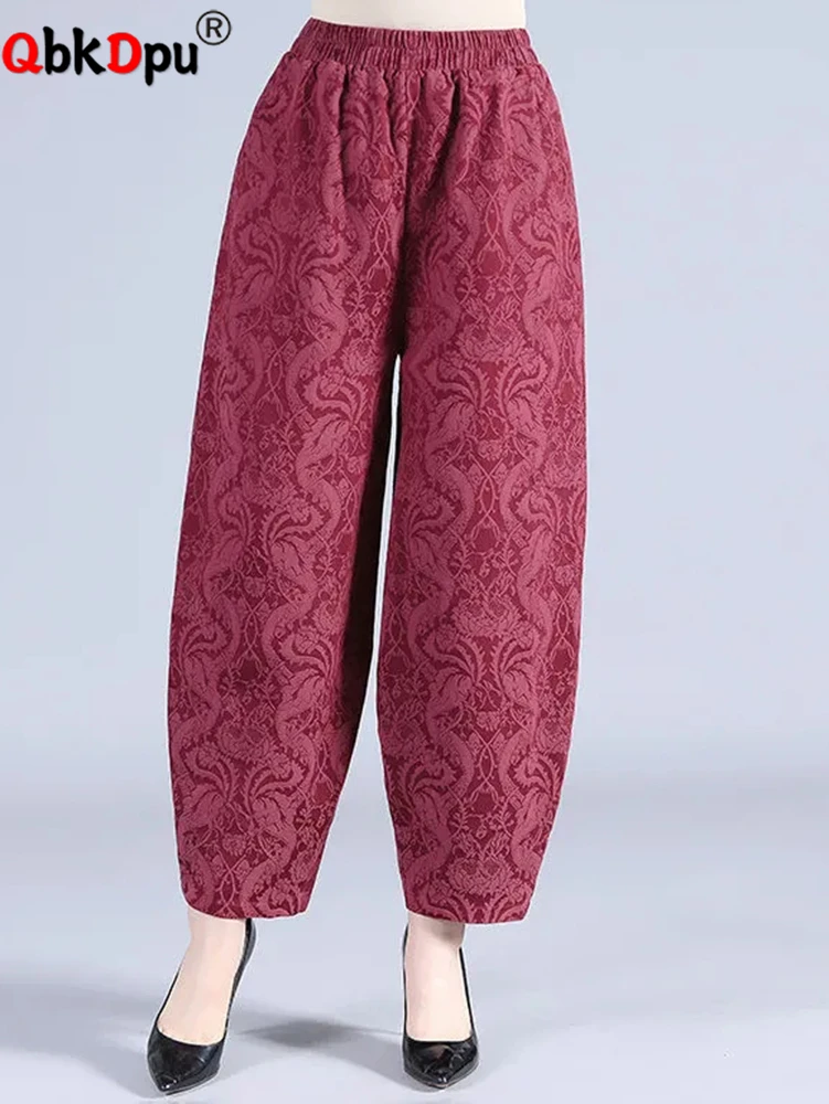 Mom Jacquard Bloomers Pants Ankle-length Pantalones Women High Wast Vintage Spodnie Casual Straight Baggy Oversize 4xl Trousers