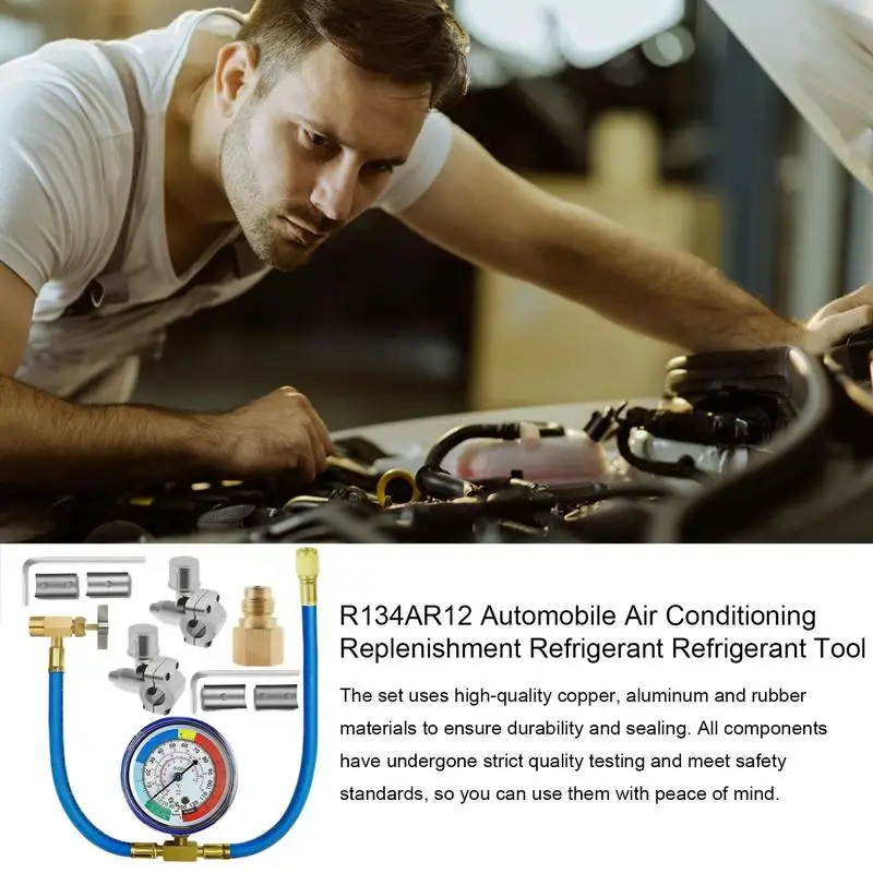 

Комплект для заправки хладагента переменного тока R134A 134A, манометры для заправки шлангов для кондиционирования автомобиля, инструменты для заправки хладагента для автокондиционера