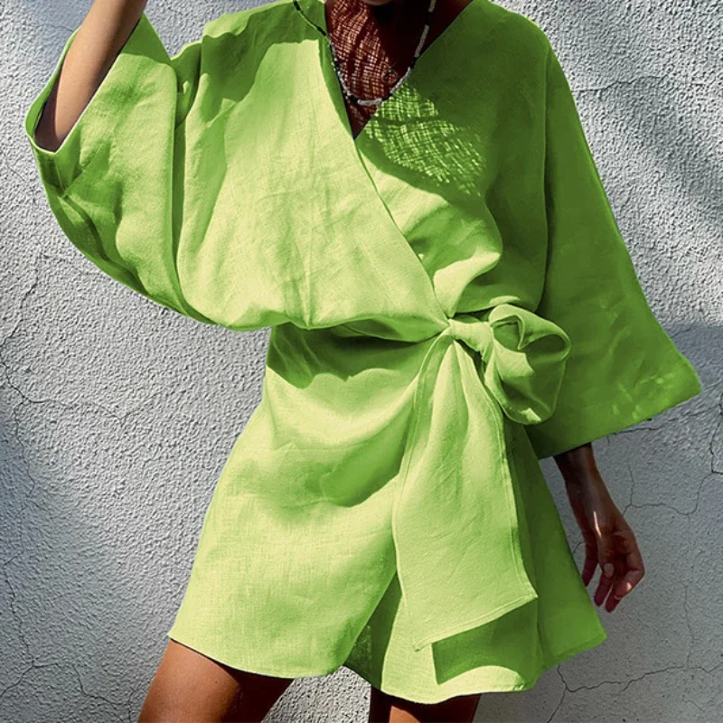 Кардиган женский солнцезащитный асимметричный хлопково-Льняная Однотонная