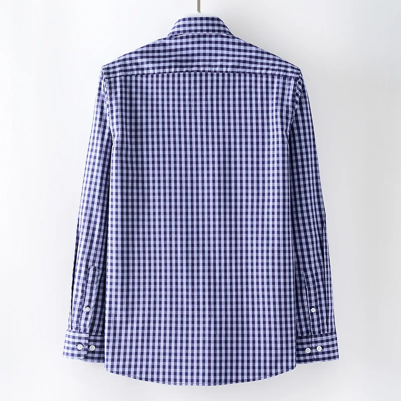 2022 New Cotton Small Plaid Shirt Gingham Grid Micro Elastic Spring and Autumn Long Sleeve Youth Shirt Men Shirts  Men Clothing