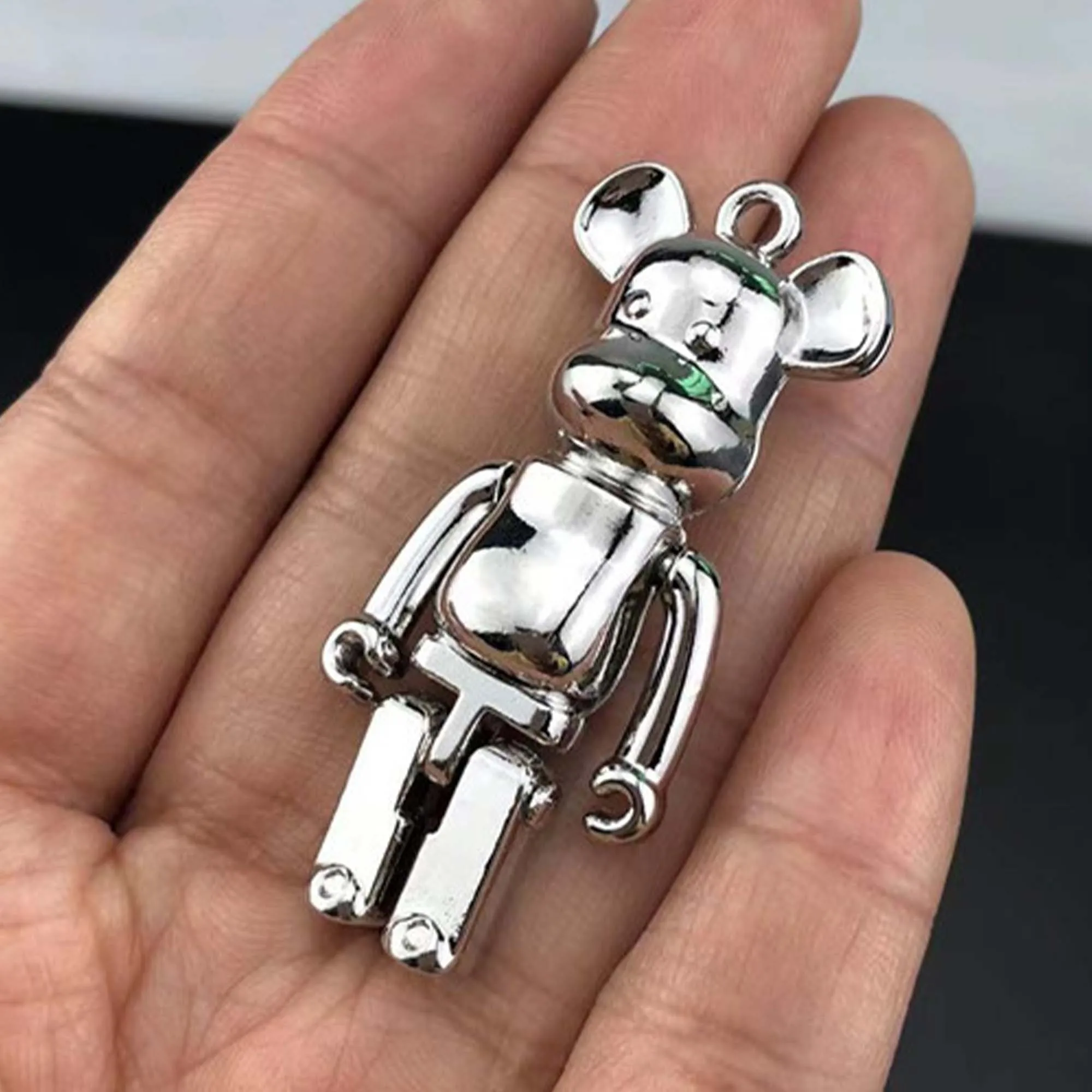 1PCS-10PCS 50x20mm Silver Hip Hop Movable Bear Pendant DIY Men and Women Necklace Bracelet Keychain Jewelry Charm Accessories
