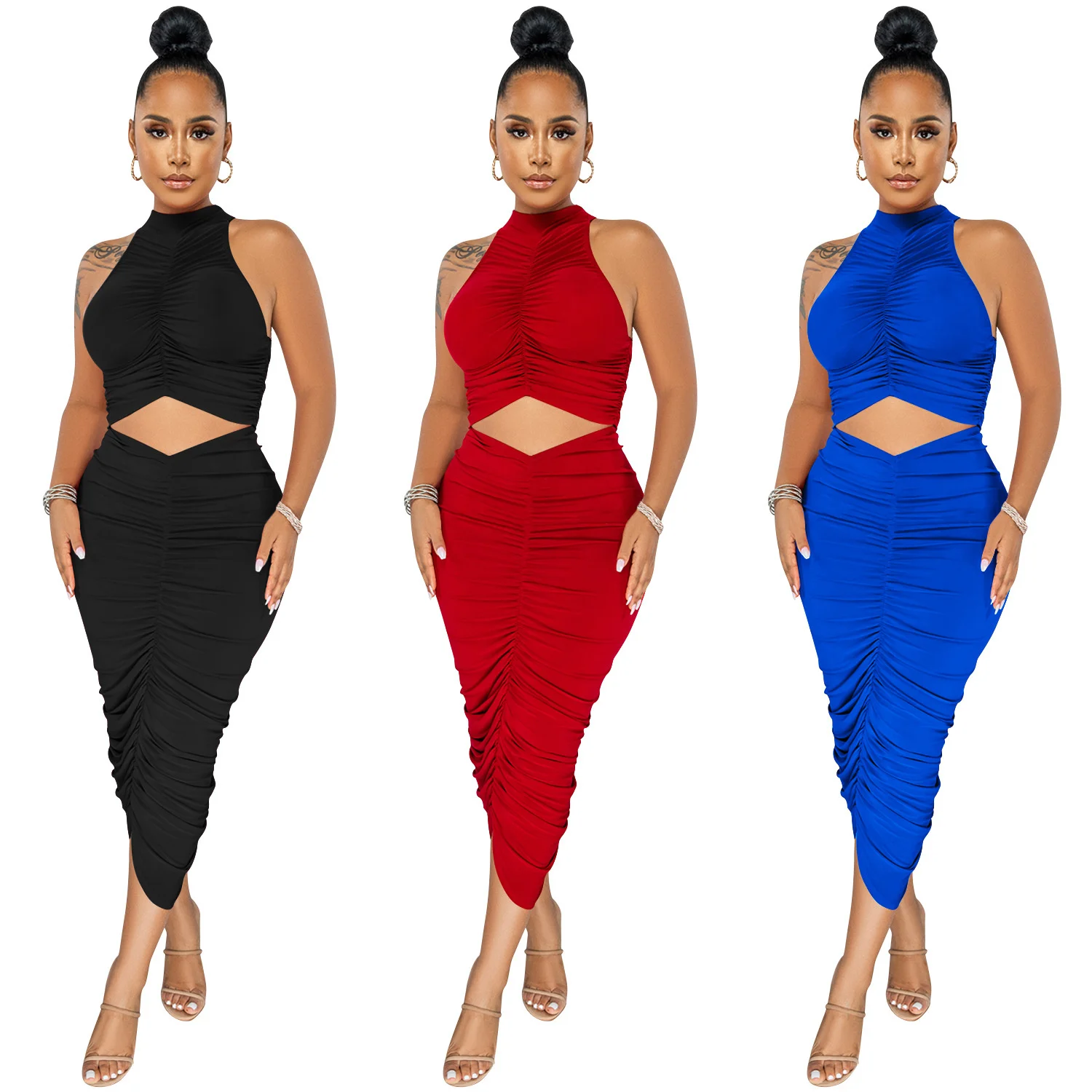 

Сексуальный комплект из двух предметов Zabrina, Женские однотонные комплекты из двух предметов, модный жилет без рукавов с круглым вырезом, обл...