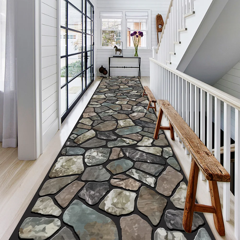 

Cobblestone Carpet 3d Printing Floor Mat Door Entrance Hallway Corridor Corridor Stairs Long Strip Home Carpet Hotel