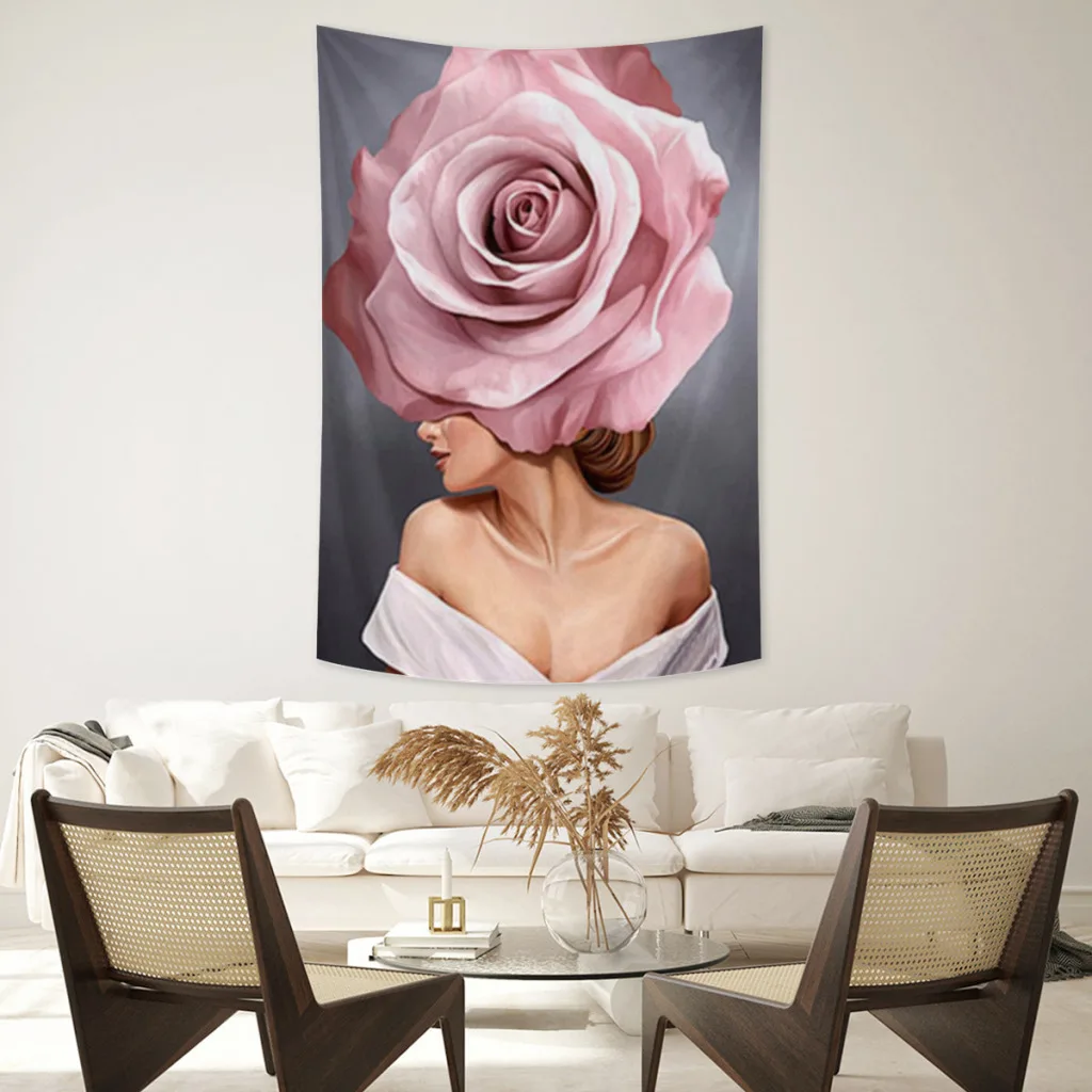 

Flowers-Girl-Tapestry Fabric Macrame Wall Hanging Beach Room Decor Cloth Carpet Yoga Mats Sheet Sofa Blanket shower curtain