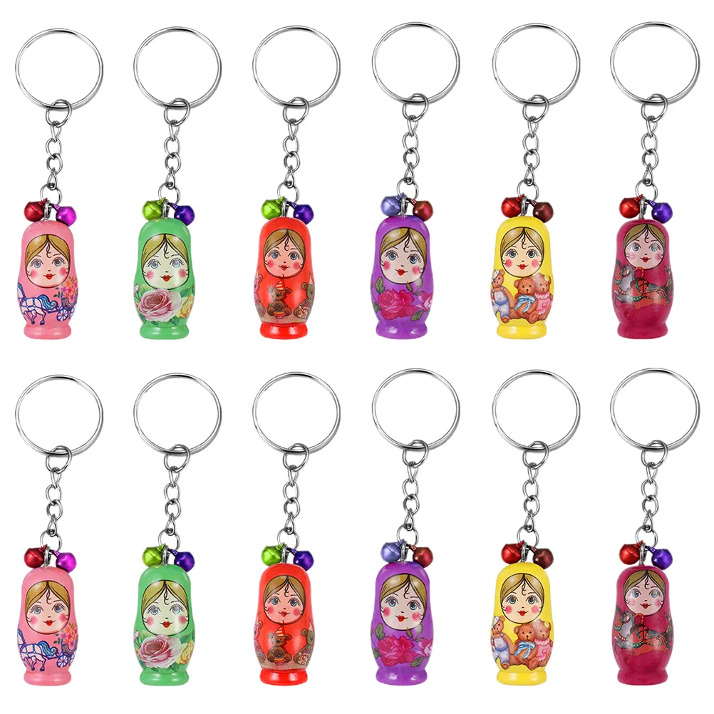 

12 Pcs Key Chain Chains Russian Nesting Dolls Mini Toddler Wooden Toys Matryoshkas Pendants Painted