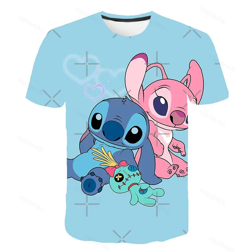

2023 New Stitch Boys Girls 3D Print T-Shirts Summer Cartoon Short Sleeves Fashion T Shirts Clothes 1-14 Years Old Casual Top Tee