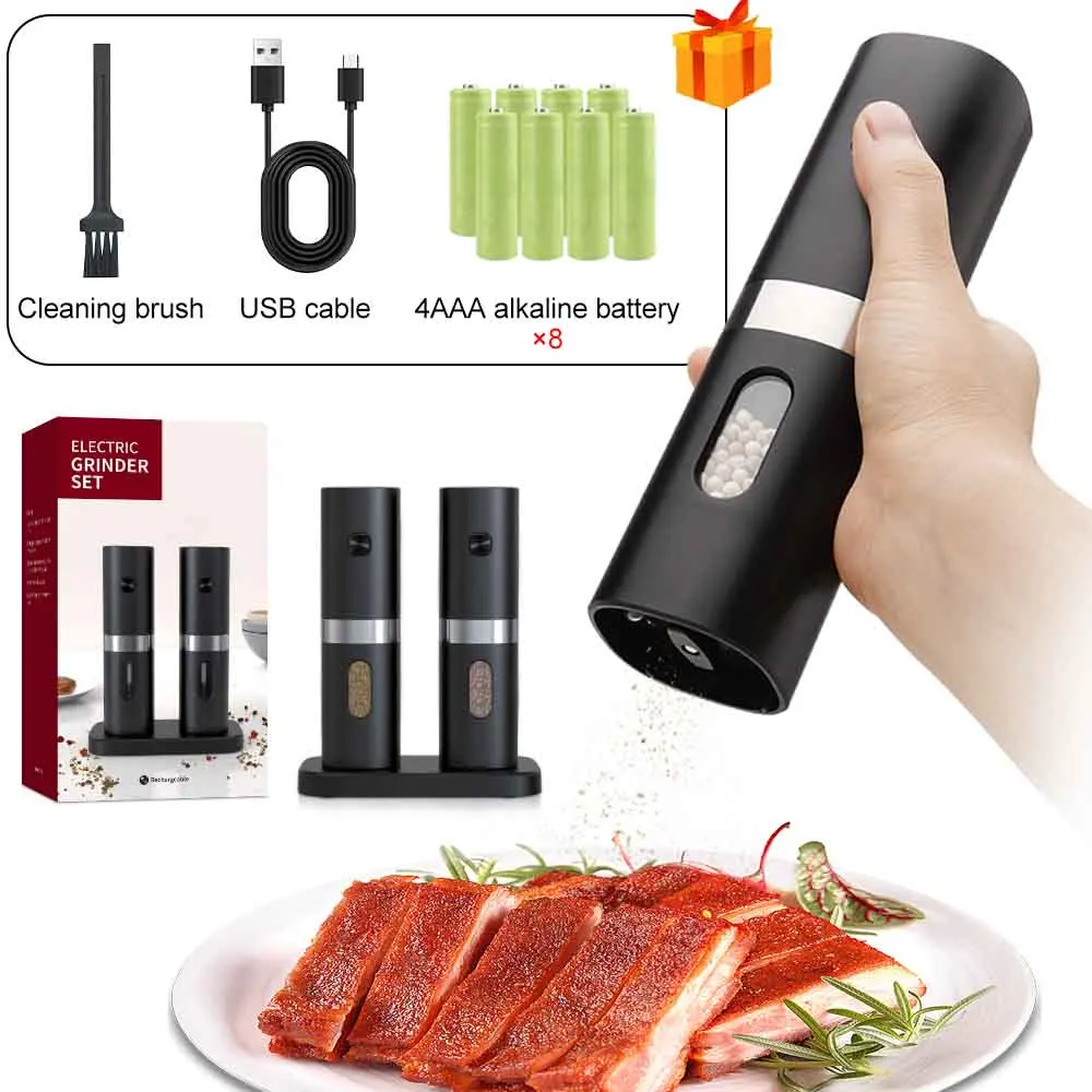 

Регулируемая мельница, многоразовая мельница, кухонная база, электрическая сверхкрупная соль, автоматическая мельница для специй и перца с зарядным набором