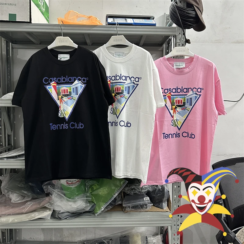 

Casablanca Tennis Club T Shirt Men Women Inverted Triangle Architectural Printing T-shirt Top Tees