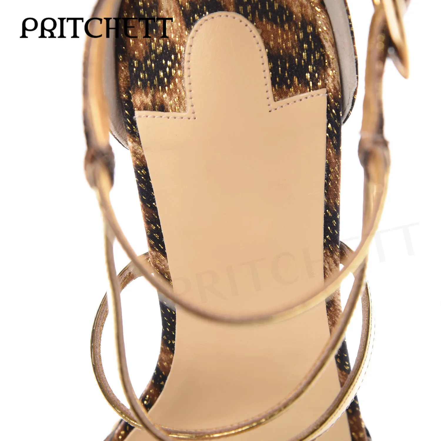 Luxury Leopard Print Wedge Platform Sandals Gold Pearl Metal Buckle One Word Strap Sandals Cross Thin Strap Fashion Women's Shoe