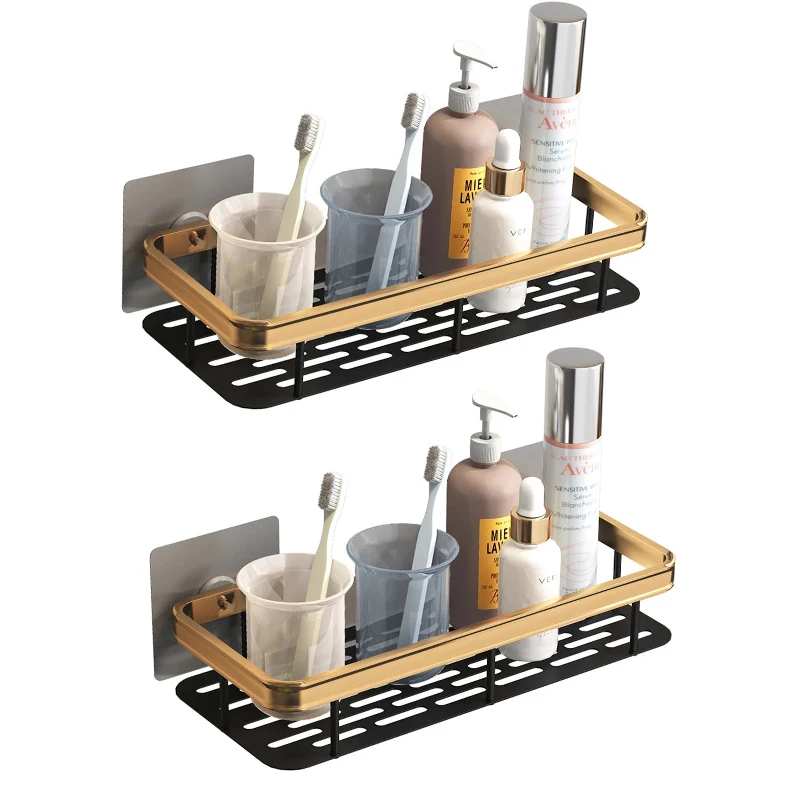 

adhesive Black Bathroom Shelf Shelves Shampoo Shower Storage Rack Kitchen Holder Toilet Kitchen Organizer Bathroom Accessories