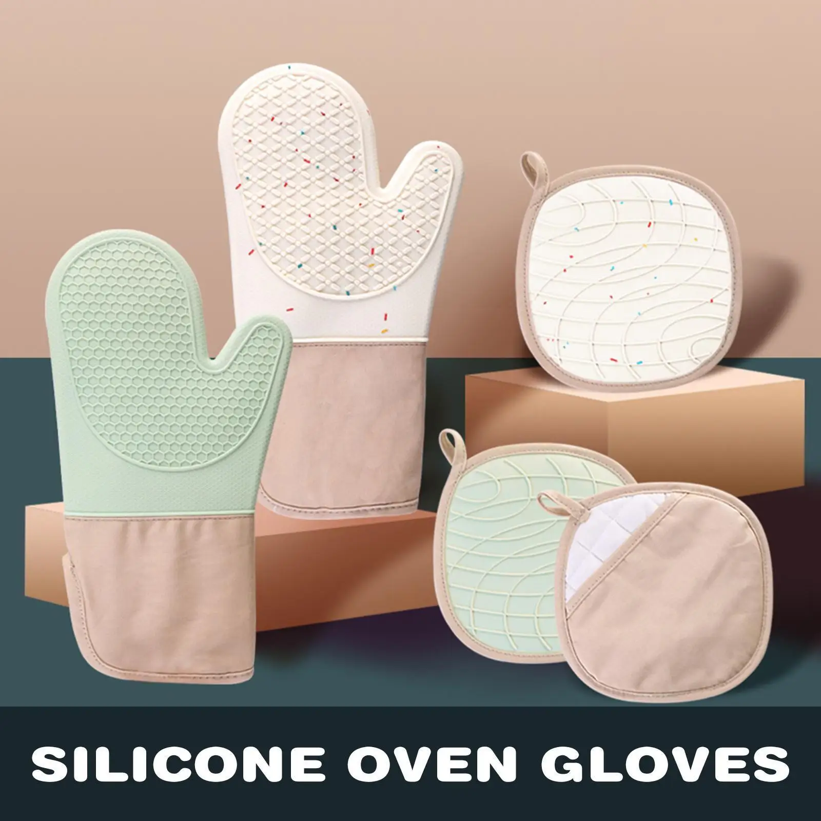 

1pcs Kitchen Oven Gloves Silicone And Cotton Double-layer Heat Mitts/bbq Oven Hot Resistant Gloves Gloves/grill D6s6
