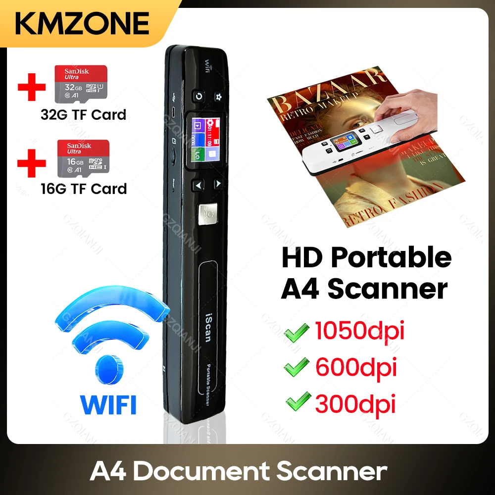 

Сканер документов A4 портативный с разрешением 1050 точек/дюйм, с поддержкой форматов JPEG и CPF