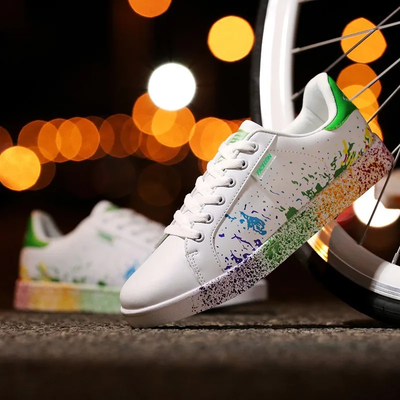 Sneakers Ladies Lace-up Casual Shoes Fashion Women Vulcanized Shoes Breathable Canvas Lover Shoes Graffiti Flat Zapatos Hombe