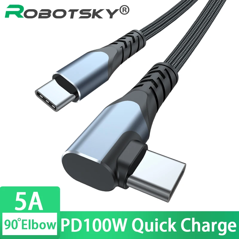 

PD 100W USB C to USB Type C Cable 90 Degree Line for Laptops 5A Elbow USBC Type C Cable Fast Charging Wire for Huawei Xiaomi