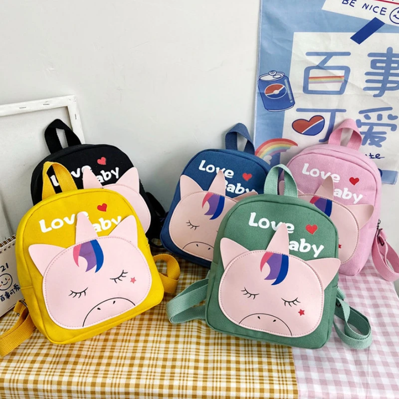 Boys Girls Mini Cartoon Canvas Backpack Children Cute Little Tiger Unicorn 1-5-year-old Baby Small Backpack In Kindergarten