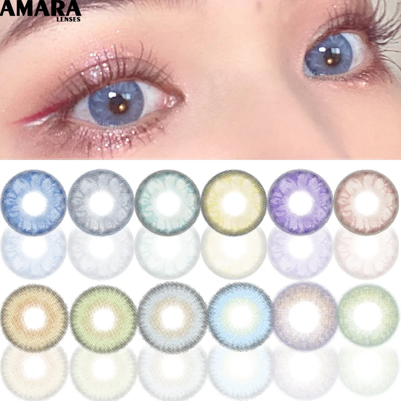 

AMARA Colored Lenses 1Pair Natural Eye Color Lens GEM Contact Lenses For Eyes Contacts Yearly Color Contact Lenses Blue