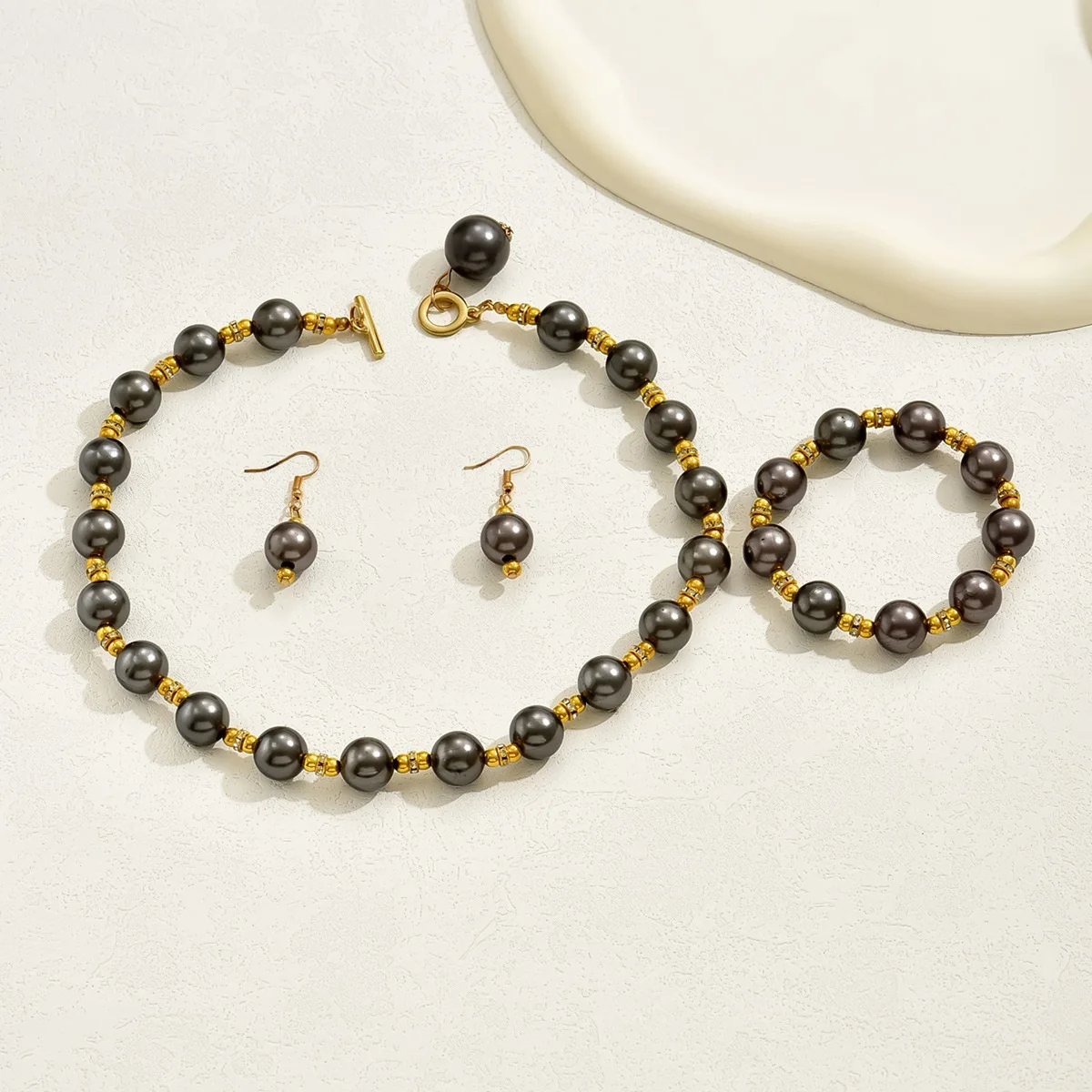 Винтажный Комплект Ювелирных Изделий С Жемчугом Для Женщин 3 Шт. Ожерелье Серьги