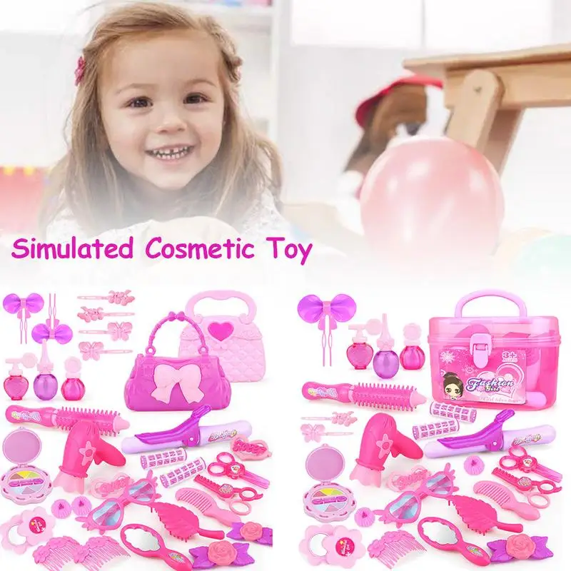 

Pretend Play Kid Make Up Toys 25/32PCS Pink Makeup Set Princess Hairdressing Simulation Toy For Girls Dressing Cosmetic
