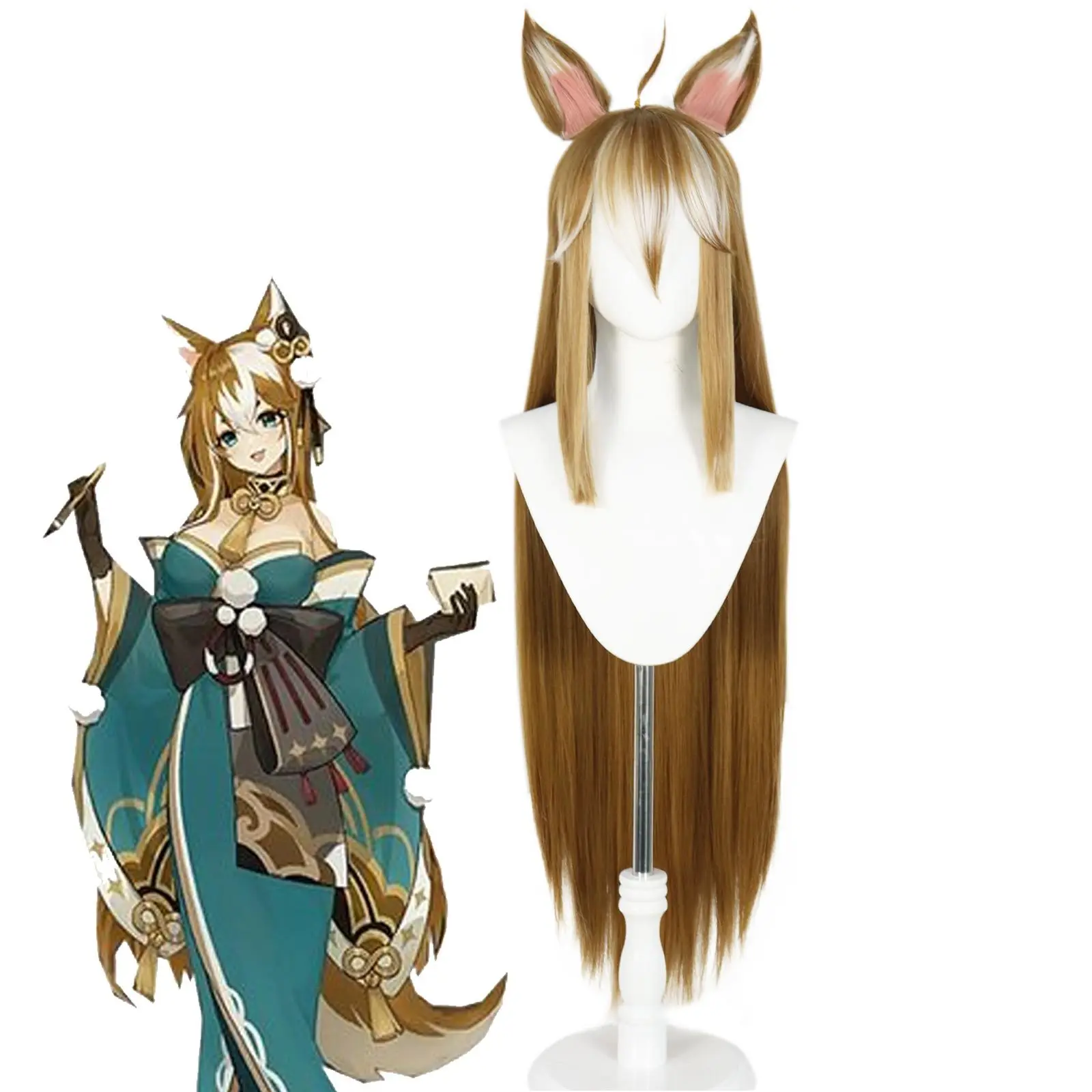 

Gorou Cosplay Wig Game Genshin Impact Gorou Short Brown White Wig with Ears Synthetic Hair Heat Resistant Play