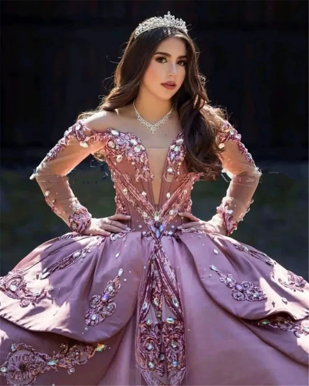 

Dusty Pink Sequin Quinceanera Dresses Charro Mexican Sweet 16 Dress lace-up Corset Vestido De 15 Anos Festa Luxo Vintage