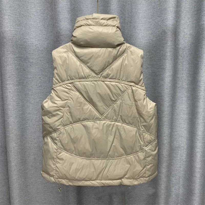 Winter Women's Stand Collar Solid Color Sleeveless Causal Warm Vest Stand Collar Loose Chic White Duck Down Coat Jacket Women