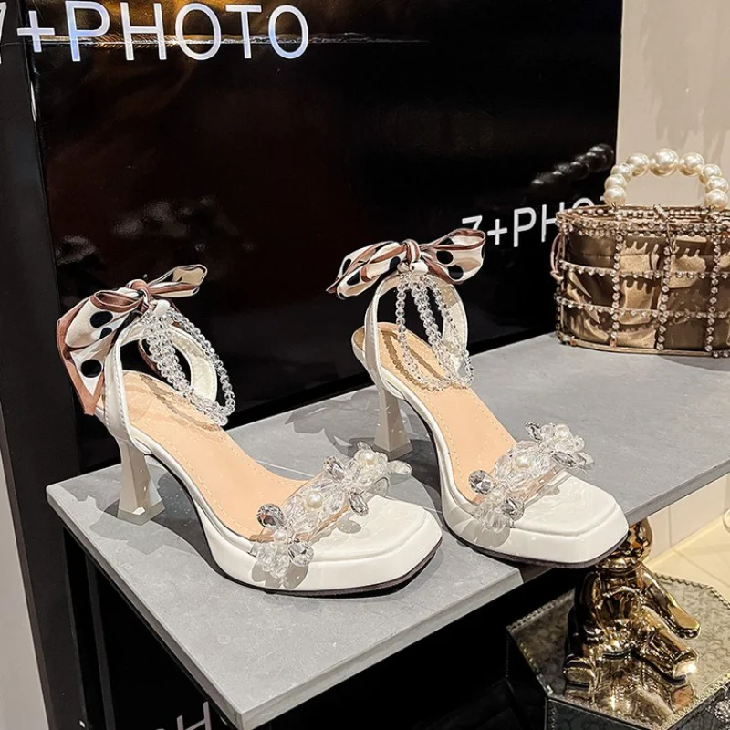 

Женские босоножки 2023, туфли-лодочки, летняя новая модная сексуальная женская обувь на высоком каблуке, сандалии с жемчугом, женская обувь