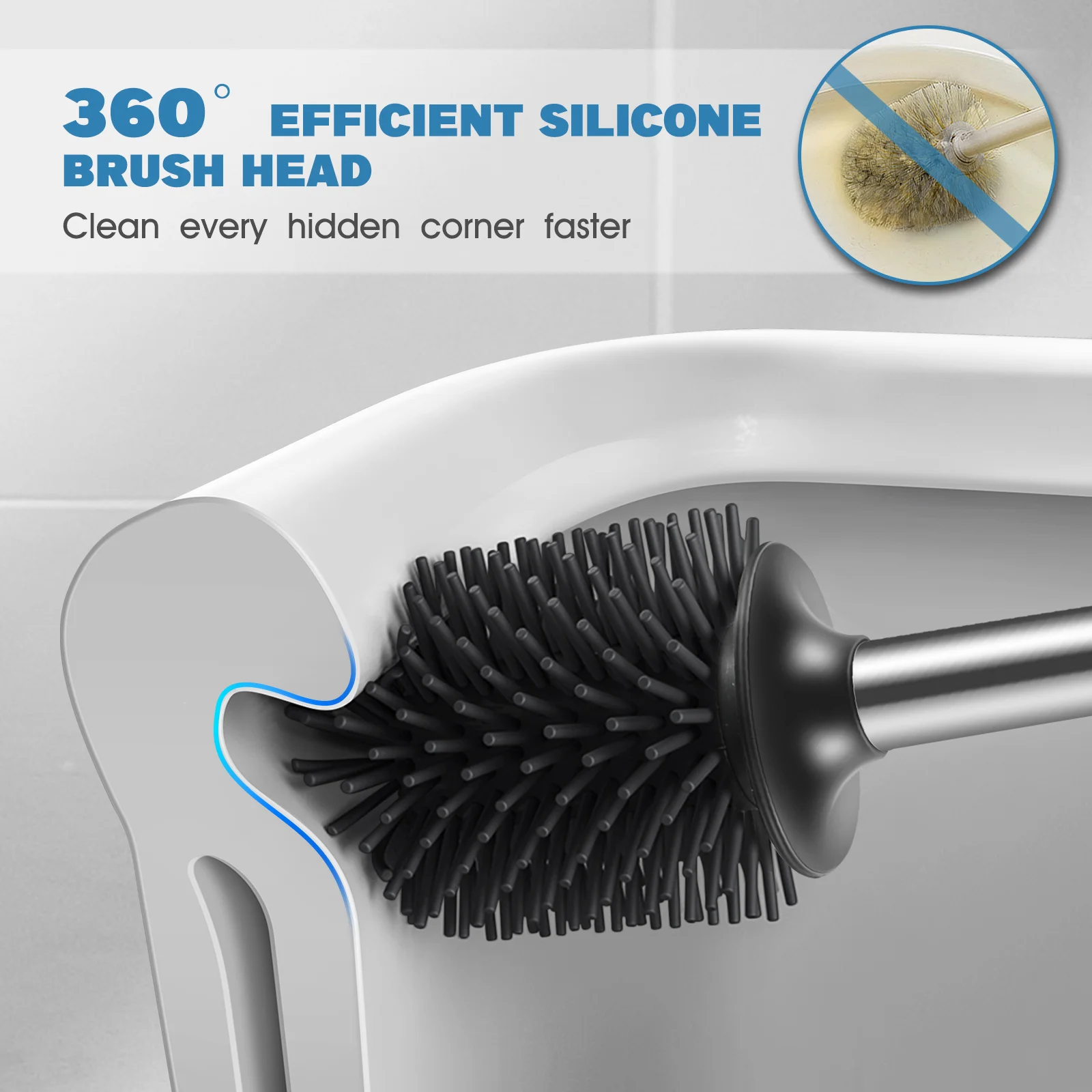 

1 Pack Toilet Brush with Holder Stainless steel Toilet Brush with Silicone Bristles Ventilated Toilet Bathroom accessories