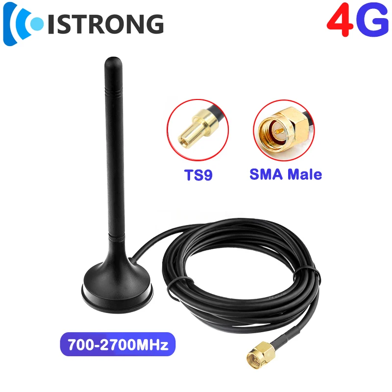 

4G Antenna Outdoor Amplifier for Router Modem SMA Male TS9 Connector 3.5dBi 700-2700MHz GSM 3G Magnetic Base Antenna Copper Rod